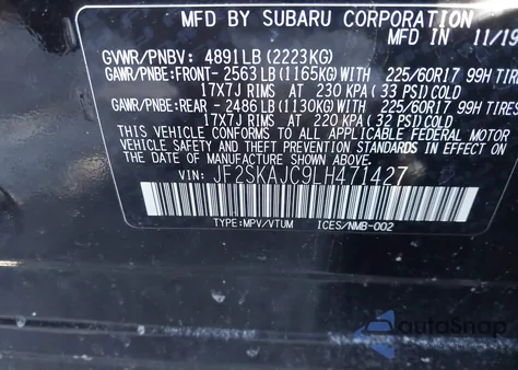 2020 Subaru Forester Premium z USA, uszkodzony, nr VIN JF2SKAJC9LH471427